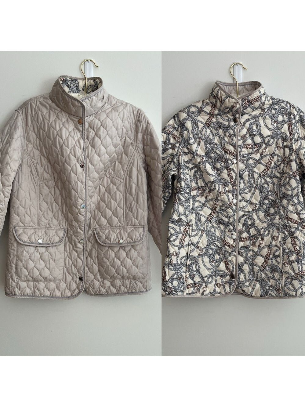 NORMANN Reversible Quilted Jacket Mandarin Collar Snap Front Pockets Travel Chic